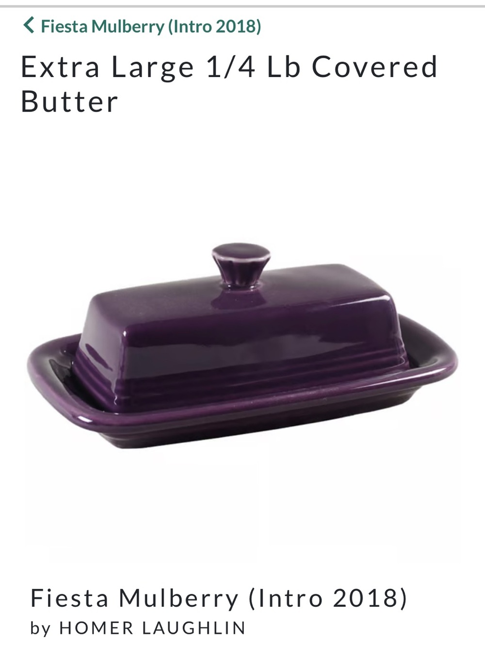 Homer Laughlin Fiesta Mulberry Covered Butter Dish